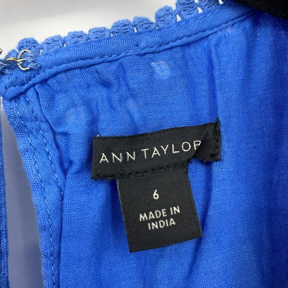 Ann Taylor Shift Dress Womens Size 6 Blue Eyelet Sleeveless Scalloped Hem - Picture 5 of 6
